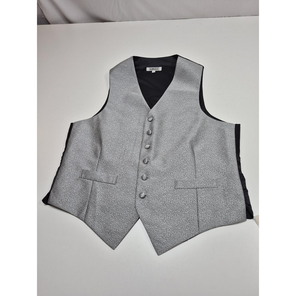 Lubiam Suit Vest Mens M Gray Paisley 100% Polyester Tuxedo USA Formal Wedding